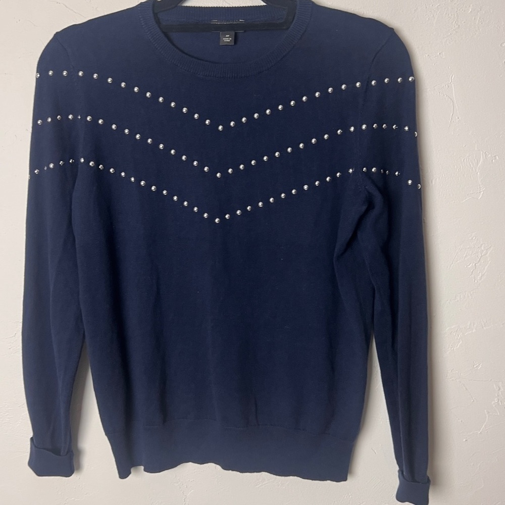 Ann Taylor navy blue sweater silver details size MP
